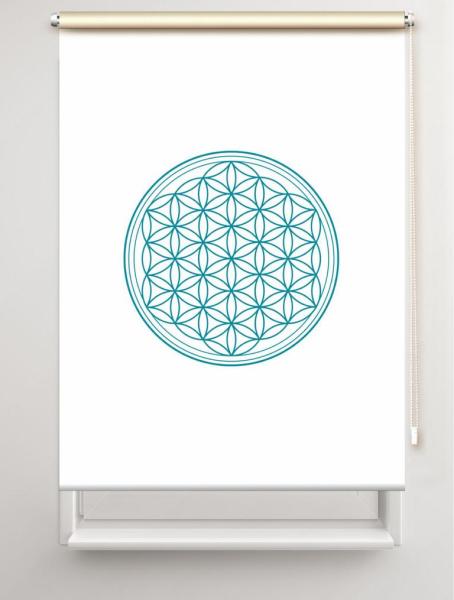 Rollo Blume des Lebens türkis  blanco - Sichtschutz Extartiqe